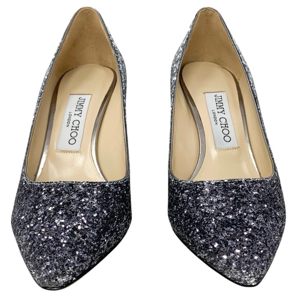 Jimmy Choo Romy 85 Fireball Navy Silver Ombre Glitter Pointed Toe Stiletto Pumps - Picture 4 of 10